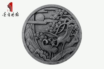唐语砖雕 影壁照壁圆形挂件配饰 高浮雕松鹤延年砖雕TY-ZJ600-6