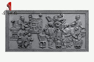 唐语砖雕街景影壁芯 大幅挂件配饰 高浮雕斗茶图TY-HC3200-2