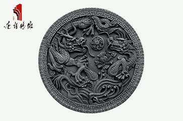 唐语砖雕 影壁照壁圆形挂件配饰 高浮雕双龙戏珠砖雕TY-ZJ1200-5