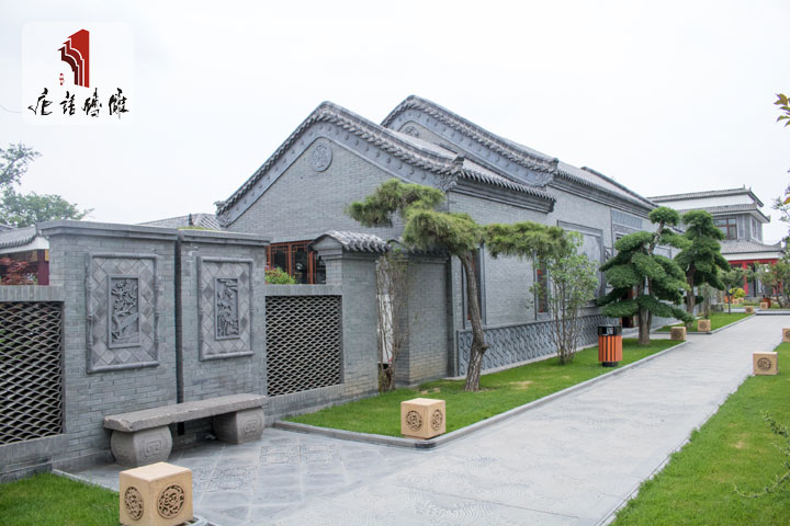 唐语仿古砖雕古建筑走道